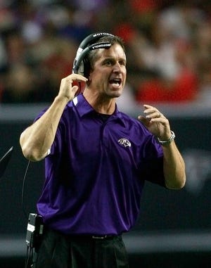 Coach John Harbaugh will lead his undefeated Ravens into Foxboro on Sunday to face the Patriots.