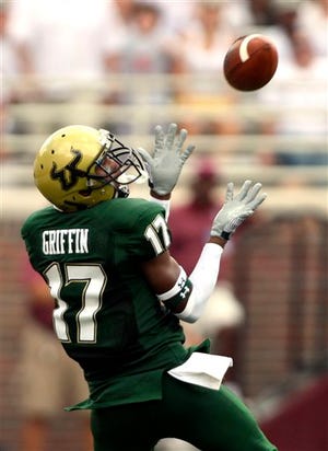USF's Sterling Griffin catches a touchdown pass against Florida State.