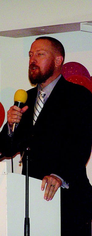 Ryan Dobson, Christian author and founder of KOR World Ministries, was in Greencastle Thursday. The Colorado resident was the featured speaker at Pregnancy Ministries Inc.’s fundraising banquet. The stage was decorated with 116 balloons to match the number of PMI clients who gave birth since the last banquet. Dobson is the son of James Dobson, who started Focus on the Family in 1977.