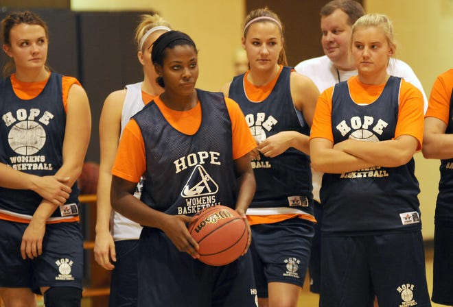 Hope's Philana Greene practices during the first day of practice Monday night at the Dow Center.