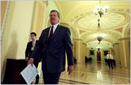 Senator Max Baucus, chairman of the Finance Committee, on his way to a meeting Monday to discuss health care legislation.