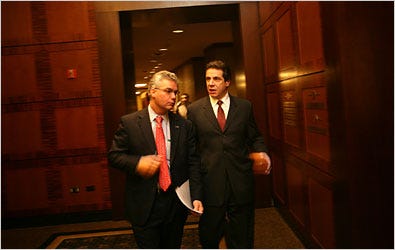 Andrew M. Cuomo, a Democrat, right, is the current New York attorney general. Eric R. Dinallo, left, said he would abort his campaign if Mr. Cuomo ultimately ran again for attorney general.