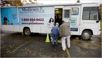 An informational bus helped Medicare recipients go over their health insurance options Wednesday in Middlefield, Conn.