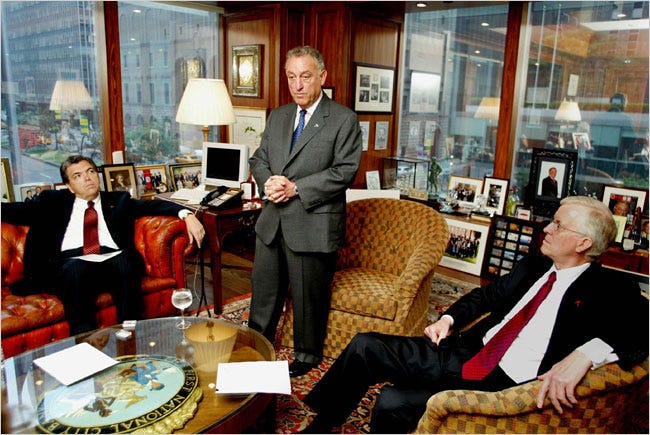 Charles O. Prince III, left, in 2003, when he took over as chief executive of Citigroup upon Sanford I. Weill's resignation.