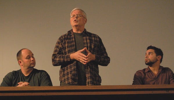 Kevin White, John Sallinger and Joel Sunsin perform a scene.