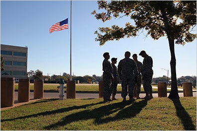 The American flag flew at half-staff at Fort Hood on Friday morning.