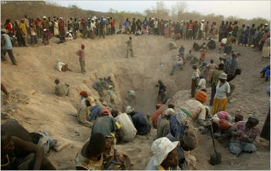 A diamond mining pit in the Marange fields of Zimbabwe. A plan calls for withdrawal of the Zimbabwe military from the fields.