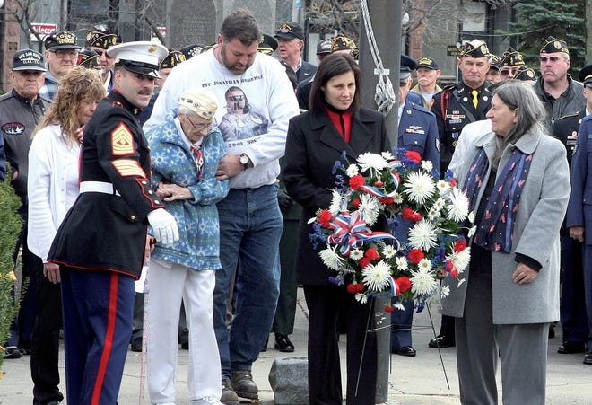 Attending the wreath ceremony was Richard Voutour, Director of Veteran Services, Pauline and John Roberge, Helen Hill, Sen. Jen Flanagan and Claire Freda.