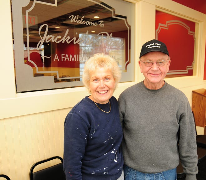 Dennis R.J. Geppert/The Holland Sentinel 
Cathy and Ken Kragt prepare for the grand re-opening of Jackie's Place after a fire destroyed the building in February.