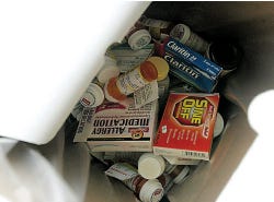 Photo by Amy Paterson/New Jersey Herald The drop-off box at Saturday’s Operation Medicine Cabinet contains old and expired medications brought in by area residents for proper disposal.