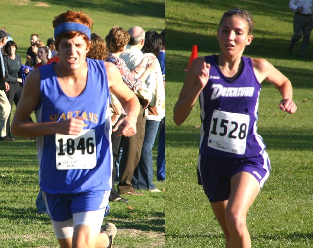 East Ascension’s Justin?Guillory, left, and Dutchtown’s Shelby Jones, right, were the first boy and girl to cross from the local contingent at the Division I state meet Monday afternoon. Guillory placed 24th in 17:44 and Jones finished 27th in 21:21.7