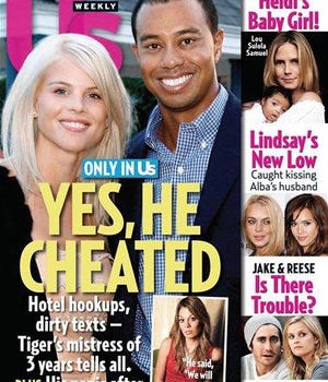 In this magazine cover image released by US Weekly Magazine, the Dec. 14, 2009 issue of "US Weekly" featuring Tiger Woods, is shown. The issue is available nationwide on newsstands on Friday, Dec. 4. (AP Photo/US Weekly)