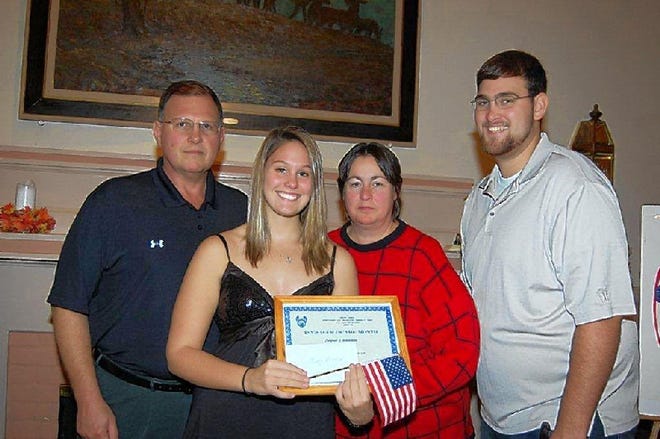The Antlers of the East Stroudsburg Elks Lodge No. 319 recently honored Cindy Brown as Teenager of the Month at a dinner held in her honor. Here she is seen with her parents, from left, Mark and Debbie Brown, and brother William