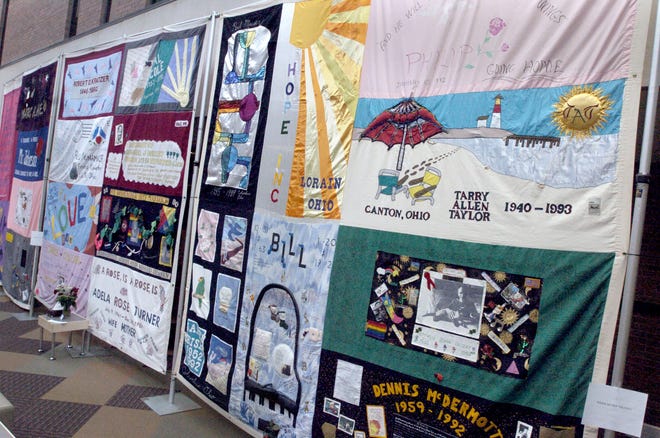 Panels from the AIDS Memorial Quilt are on display through Thursday at the Stark State College of Technology Atrium in Jackson Township in recognition of World Aids Month.