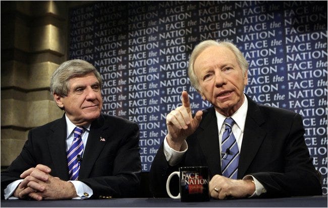 Senators Ben Nelson, left, a Democrat, and Joseph I. Lieberman, an independent, objected Sunday to provisions in the bill.