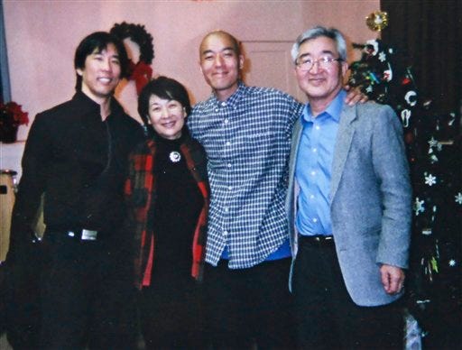 A two year old family photo released by the Park family shows missing missionary Robert Park, second from right, with his father, Pyong Park, right, mother, Helen Park, and brother Paul Park. North Korean border guards apparently detained Robert Park as soon as he walked into the communist nation in an effort to call attention to Pyongyang's human rights abuses.