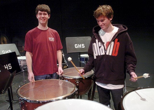 DARYL CARLSON/CITIZEN PHOTO
 GILFORD HIGH students Matt Livernois, left, and Patrick Altmire have been selected to participate in the New England Music Festival.