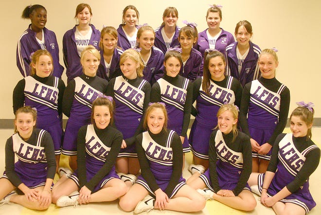 Members of Little Falls High School’s basketball cheerleading squad include (from left): BACK — Patricia Ezoua, Samantha Ward, Marissa Lyzenga, Andrea Shaffer and Brittany Forker; THIRD ROW — Emily Lorenzoni, Brianna Nichols, Samantha Vaccarello and Ciera Fleming; SECOND ROW — Rochelle Starring, Jen Pierce, Kimmie Hillegas, Alyssa Duesler, Chelsea Kretser and Cassandra Izzo and FRONT — Karlee Kotary, Leah Deming, Ashley Miller, Heather Treusdell and Katy Trombley.