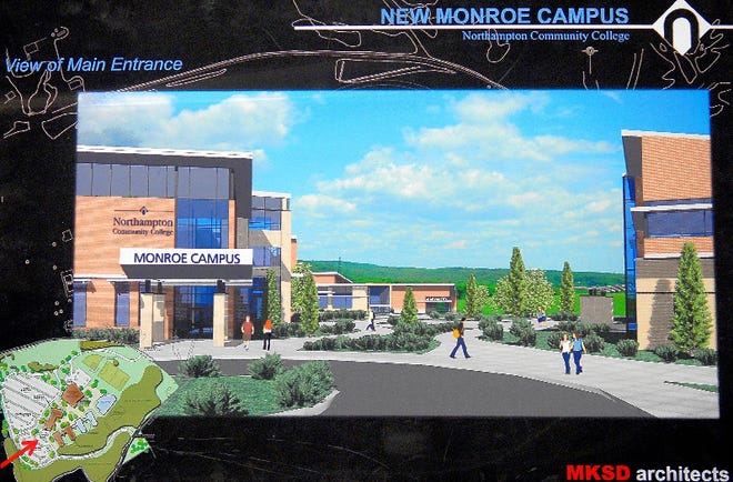 An artist rendering of the main entrance of the proposed Monroe Campus of Northampton Community College.