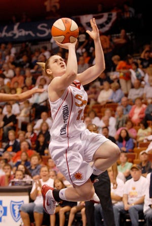 Connecticut Sun's Lindsay Whalen goes up for two points Sunday, Sept. 13, 2009 in the first half action of their WNBA basketball game with Indiana in the Mohegan Sun Arena.
