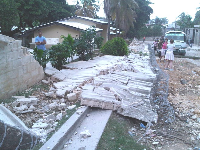 This is the crumbled wall of the compound in Carrefour, Haiti, where four people from the Franklin church New England Chapel, were staying when the earthquake hit.