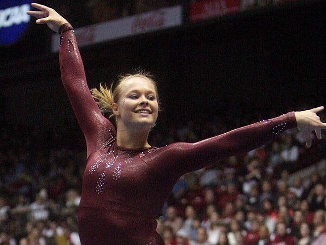 Alabama’s Erika Pearson competes on the floor exercise during Friday’s meet against Arkansas at Coleman Coliseum.