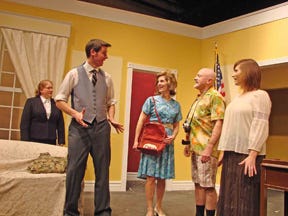 Pec Playhouse Theatre presents “Don’t Drink the Water,” a comedy by Woody Allen beginning Feb. 5. Performances will take place each weekend through Feb. 21. In a scene from the play is( from left) Laura Wiegert, James Castree, Jenny Kirch, Ed Stiltner and Anne Parry.