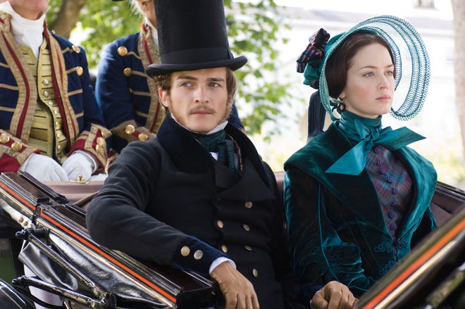 In this film publicity image released by Apparition films, Emily Blunt portrays Queen Victoria, right, and Rupert Friend portrays Prince Albert in a scene from "The Young Victoria."