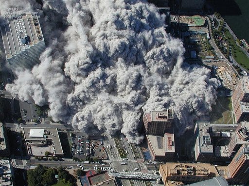 This photo taken Sept. 11, 2001 by the New York City Police Department and obtained by ABC News, which claims to have obtained it under the Freedom of Information Act, shows smoke and ash engulfing the area around the World Trade Center in New York.