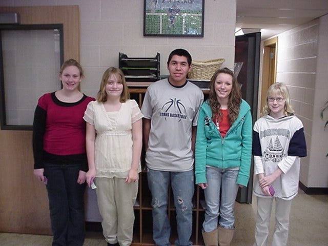 These students were chosen for the Spotlight on Terrific Titans program at Roseville Junior High: Tori Babcock, Junior Godina, Sarah Dwyer, Laurie Hitz and Cassie Harders.