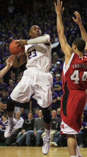 Dominique Sutton (23) tied his career high with 21 points in Kansas State's 91-87 victory Wednesday over Nebraska in Bramlage Coliseum.
