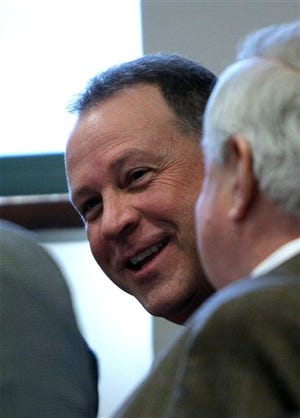 Rep. Ray Sansom, R-Destin, right, talks with his attorneys prior to the start of court hearings regarding his pre-trial motions , Friday, Feb. 19, 2010 in Tallahassee, Fla. Sansom is former Speaker of the House.