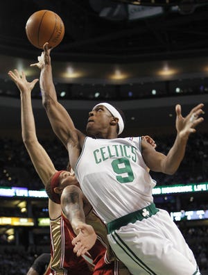 Celtics point guard Rajon Rondo goes up for a shot during Boston's game against the Cavaliers last night.