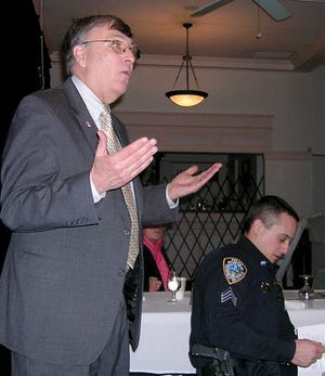 Cresta/Democrat photo 
State Rep. Chris Nevins, R-Hampton, speaks about prescription drug legislation during a Friday meeting with the region's police chiefs at the Governor's Inn.