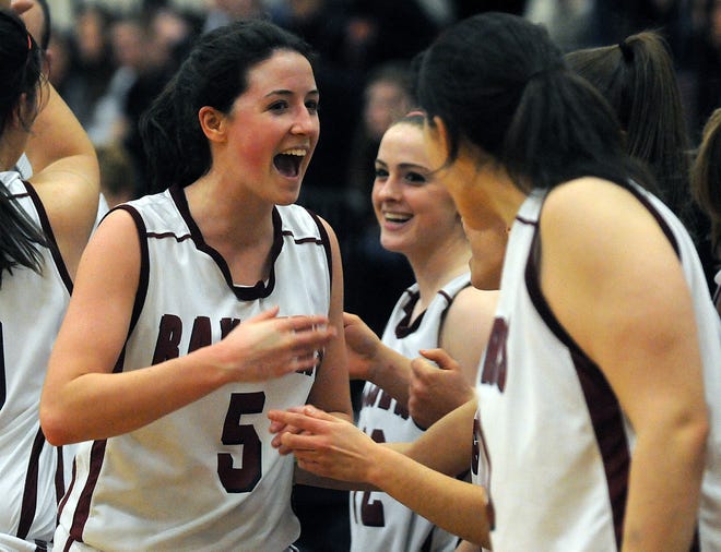Westborough's Becky Mongeau celebrates their win against Marlborough in the final seconds, Friday in Westborough.