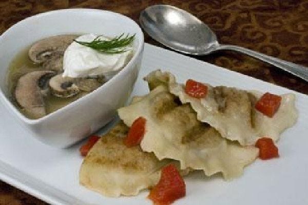 This photo taken Feb. 7, 2010 shows pelmeni, a crescent shaped dumpling found in Russian kitchens,which helps make this mushroom soup with pelmeni a great choice for dinner wherever you live.