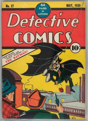 This undated photo provided by Heritage Auction Galleries shows a 1939 copy of Detective Comics #27, with the first appearance of Batman. The comic book was sold by the auctioneer for a record price of $1,075,500, during an auction conducted online Feb. 25, 2010. (AP Photo/Heritage Auction Galleries)