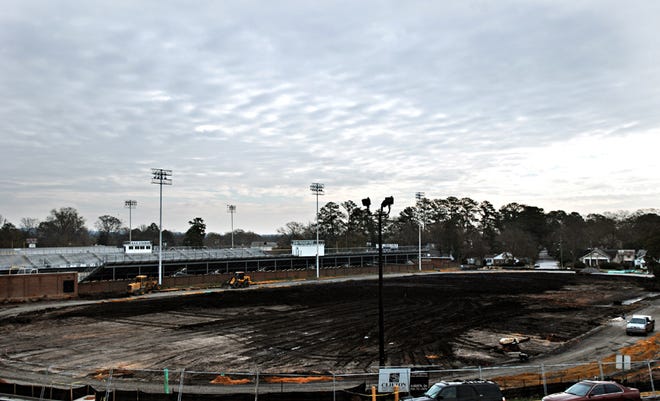 Work on a new track is behind schedule at the Academy of Richmond County. Work on a new wing of the school is under way, and gym demolition will start this week.