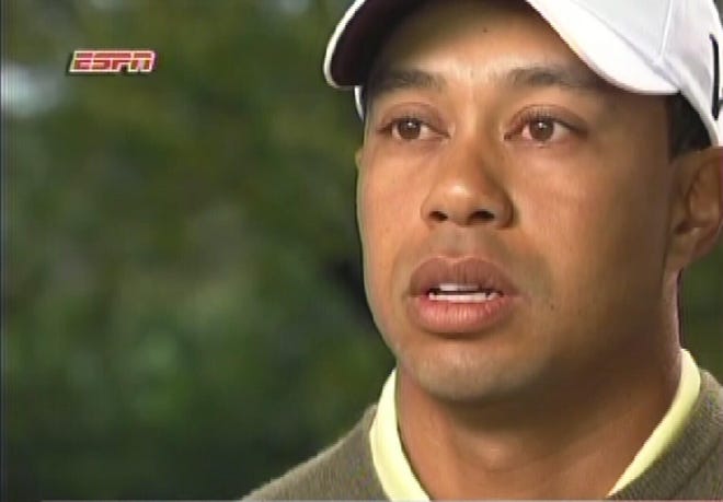Tiger Woods speaks during an interview near his home in Windermere, Fla., with ESPN that aired Sunday.