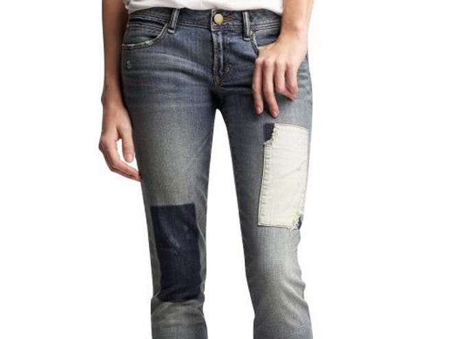 This photo released by Gap shows a patched jeans from their women's denim collection.