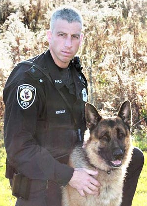 Portsmouth Police Officer and K-9 Handler Eric Kinsman with Titan