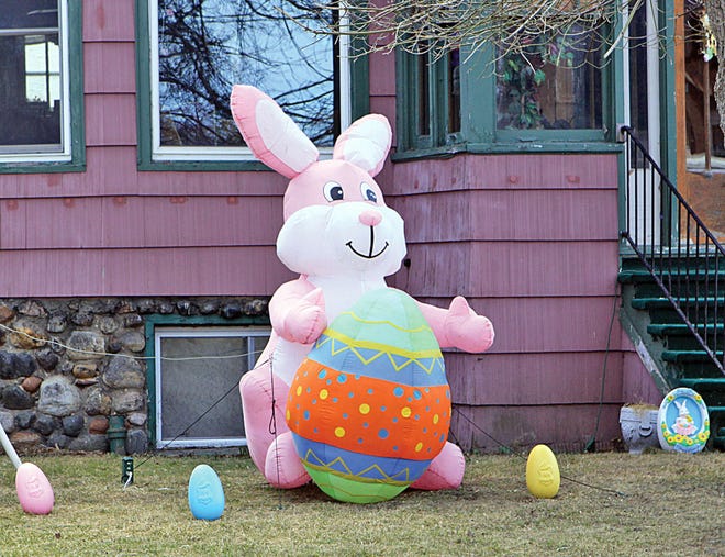 With the snow seemingly nothing but a memory, this Easter Bunny in the 400 block of Maple doesn’t have any trouble keeping track of his eggs in the grassy yard.