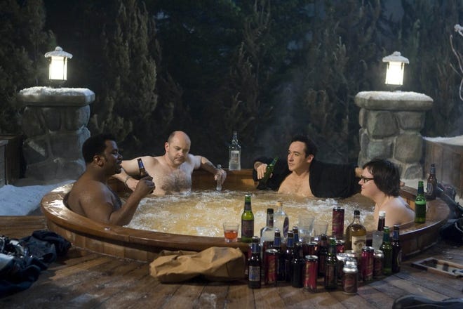 Craig Robinson (from left), Rob Corddry, John Cusack and Clark Duke star in "Hot Tub Time Machine."