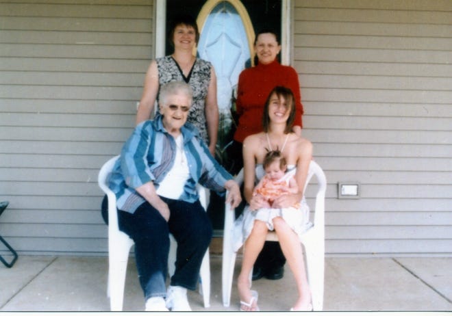 Courtesy
Five generations gathered for this girl’s only photo. Front row, left to right, are great great grandma Myrtle Miller, next to mom Chelsey Montague holding baby Hailey Marie Wolcott. Back row, left is grandma Kimberly Montague next to great grandma Leona Zander.