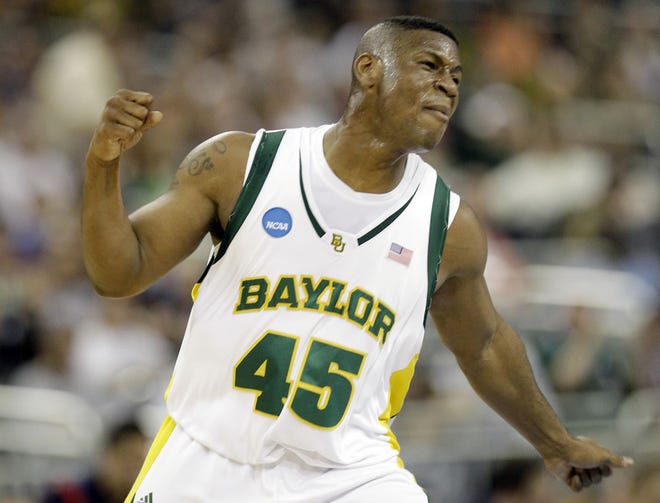 Baylor's Tweety Carter reacts to a play during the first half of Friday's South Regional semifinal game in Houston.