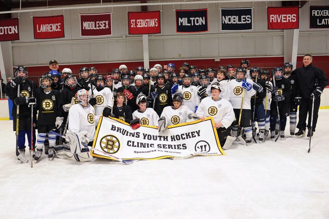On Tuesday March 9th, the Boston Bruins, in sponsorship with hockey equipment manufacture Warrior, teamed up to host a 2010 Warrior Bruins Clinic for Needham Youth Hockey at St. Sebastian’s Rink. The clinic included instruction on developing skaters’ individual offensive and defensive game, as well as improving team play. The clinic included an hour and a half of on ice hockey instruction led by Bruins Alumni Tommy Songin and Bobby Miller. Each participant received a gift bag, jersey and free raffle ticket for the chance to win Bruins autographed memorabilia and Warrior hockey gear. The newest Warrior equipment was also showcased and a private autograph session was held with the Bruins Alumni. Fifty PeeWee/Bantam players from NYH participated in this event.