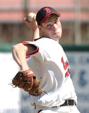 Brockton starting pitcher Joel Woodbridge delivers a pitch to a North Quincy batter.