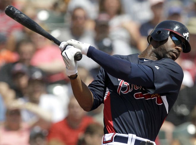 Atlanta Braves' Jason Heyward bats during the second inning of a spring training baseball game against the Detroit Tigers, Friday, March 26, 2010, in Kissimmee, Fla. (AP Photo/Charlie Riedel)
