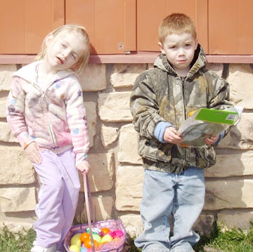 Regan Curry and Caleb McCrory, two years old were the winners of their division at the Easter egg hunt in Reynolds.