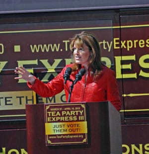 Sarah Palin speaks to the crowd at Boston Common as part of the tea party movement.